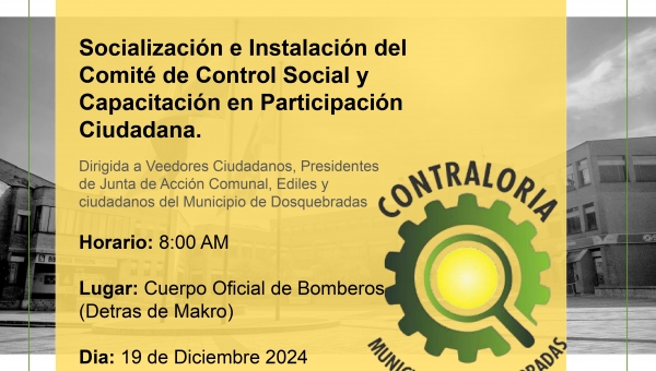 INVITACION SOCIALIZACION E INSTALACION COMITE DE CONTROL SOCIAL Y CAPACITACION EN PARTICIPACION CIUDADANA
